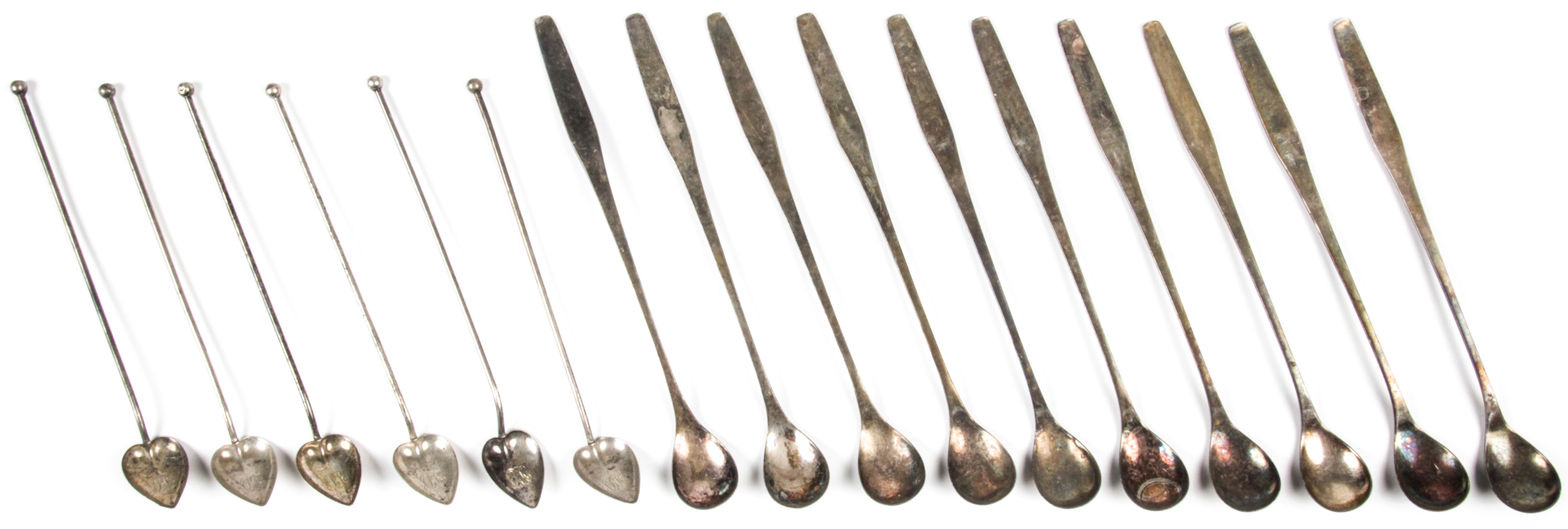 Julep Spoons. Consisting of 6 sterling julep spoon straws and 10 modern German WMI plated spoons.