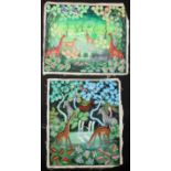 2 Haitian (20th c.) Paintings on unstretched canvas, by Aland Estime (20th c.) and R. Hilhomme (20th