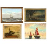 4 European School Seascape Paintings: Various Artists: 1) European School (possibly Danish, 20th c.)