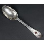 Early 19th C Spoon. Marked PB, possibly Peter Bennett. Inscribed 1806. Size: 8.5", 22 cm.