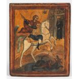 Russian Icon of St. George, hand painted egg tempera and gesso on wood panel. Size: 10" x 8" (25 x