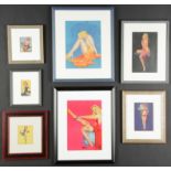 Group of 7 Vintage Framed Pinups: including Elvgren and more; each professionally framed. Ranging in