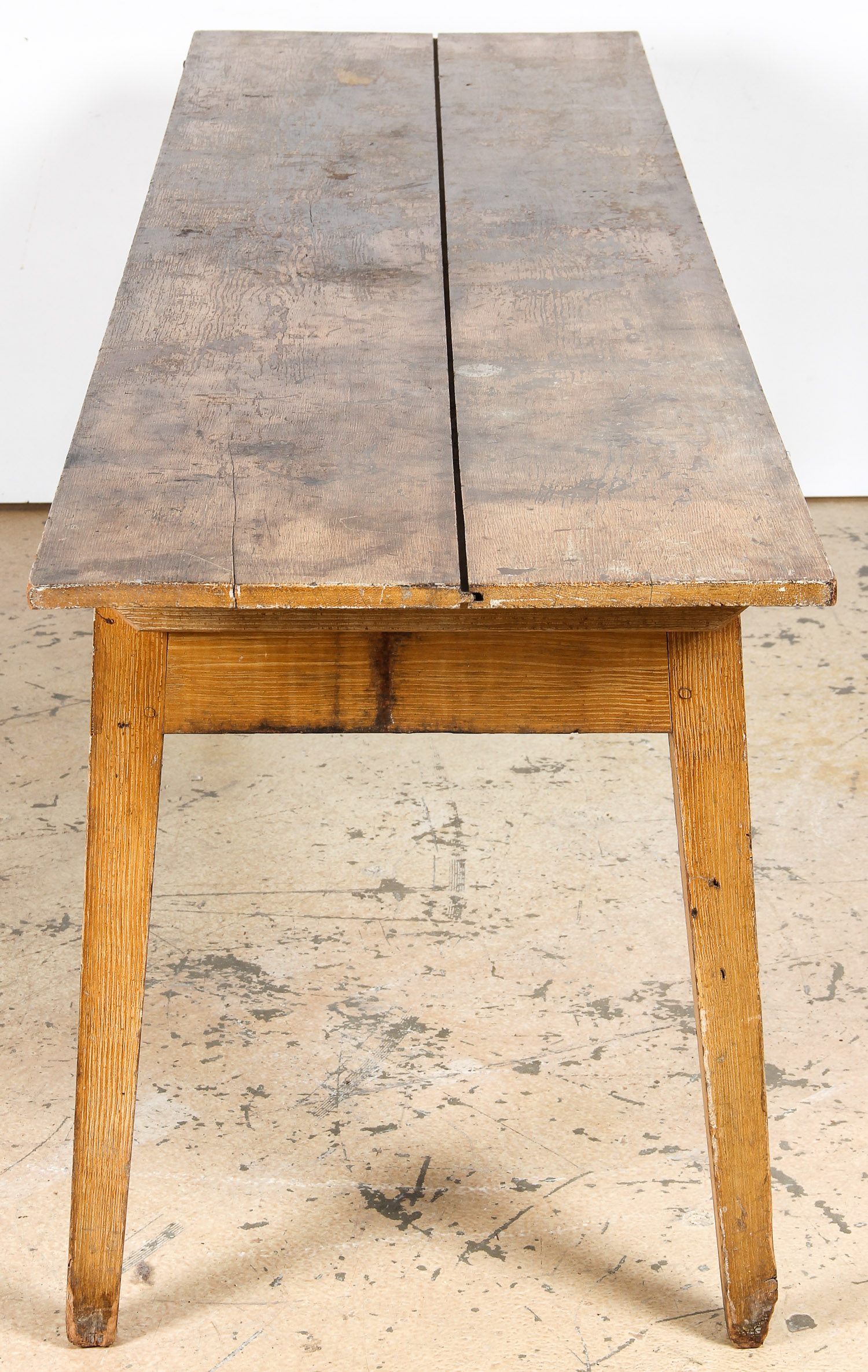 Antique Grain Painted Farm Table. Plank top with pegged runners (pegs missing) over wide apron on - Image 3 of 3