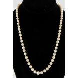 Pearl Necklace with Emerald and Diamonds to the Gold Clasp. 21" (53 cm) Strand of Pearls with