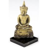 Antique Thai or Khmer Gilt Bronze Buddha. Size: 5" x 2.75" x 1.75" (13 x 7 x 4 cm). Provenance: