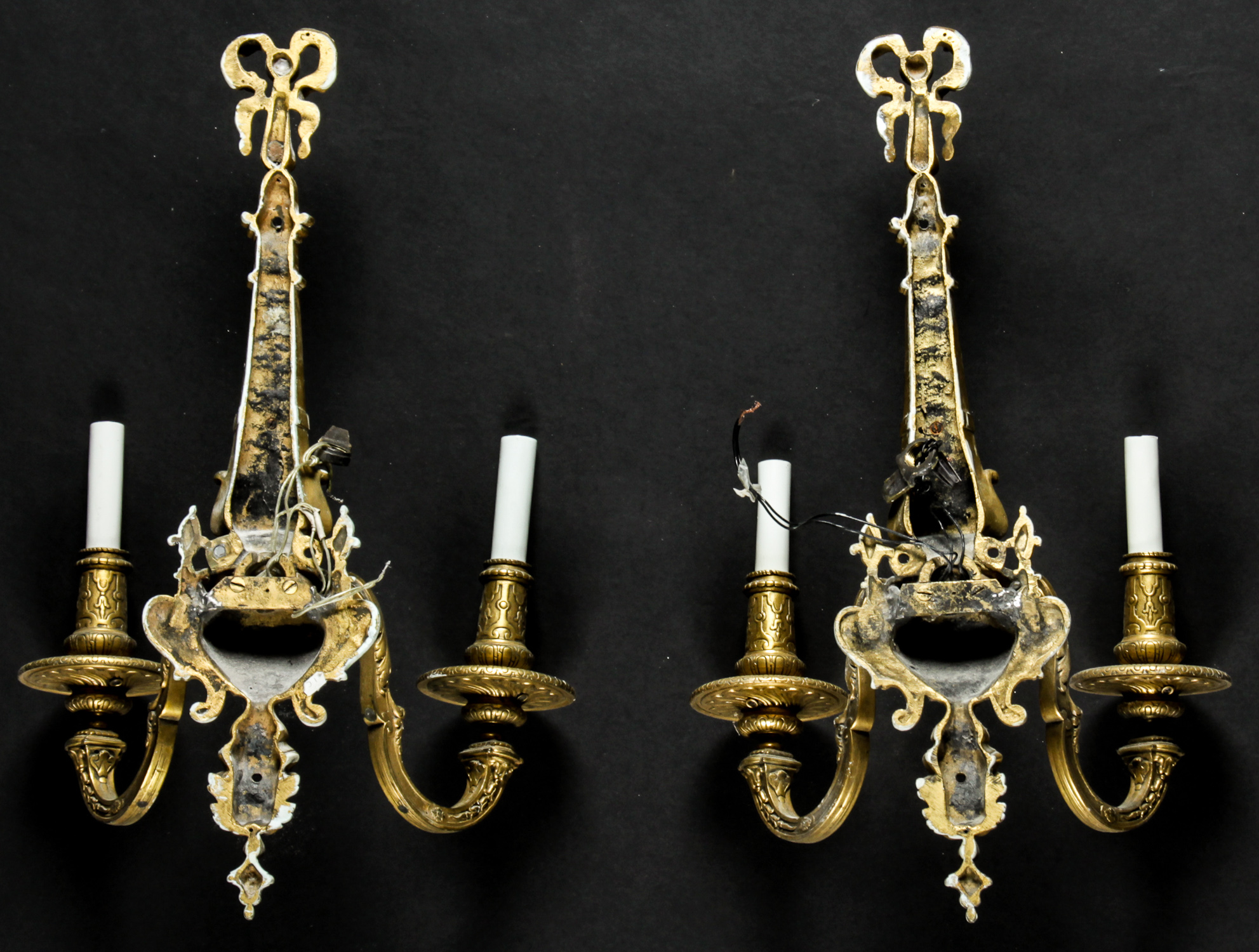 Pair Regency Style Gilt Bronze Sconces. Each Size: 21" x 12.5" x 7" (53 x 32 x 18 cm). Provenance: - Image 3 of 4