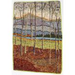 Anne Marie Littenberg (American) Hooked Rug: Landscape of Fields and Hills. Size: 27" x 19" (69 x 48