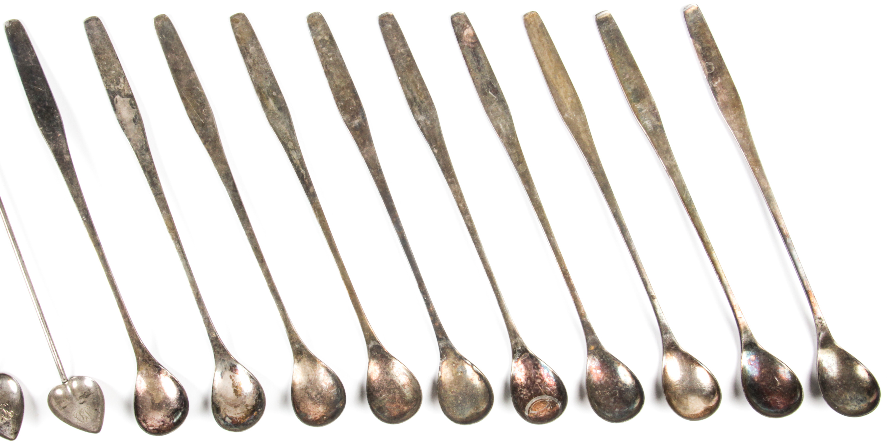 Julep Spoons. Consisting of 6 sterling julep spoon straws and 10 modern German WMI plated spoons. - Image 5 of 6