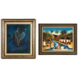 2 Haitian Paintings, including Guerdy Jacques Preval: 1) Guerdy Jacques Preval (Haitian /Port-au-