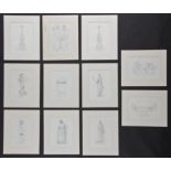11 Neoclassical Outline Drawings. Matted. Each Size: 16" x 13", 41 x 33 cm (mat). CLICK HERE TO BID
