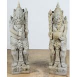 Pair of Large Vintage Campuhan River Gods, Bali, gray stone carving, mid 20th c. Each Size: 53" x