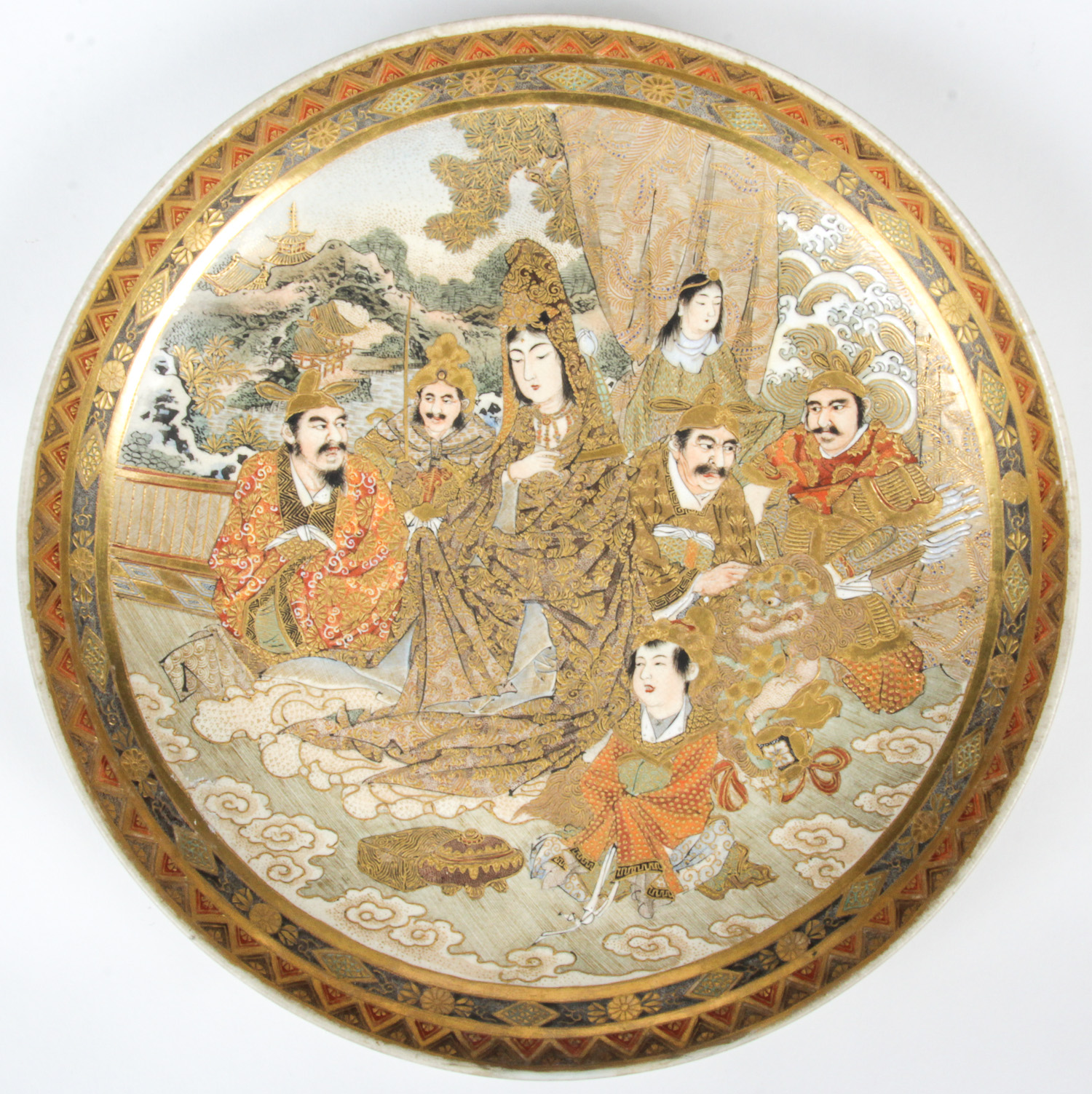 2 Antique Japanese Satsuma and Seto Items: A fine 19th century satsuma earthenware plate depicting - Image 2 of 6