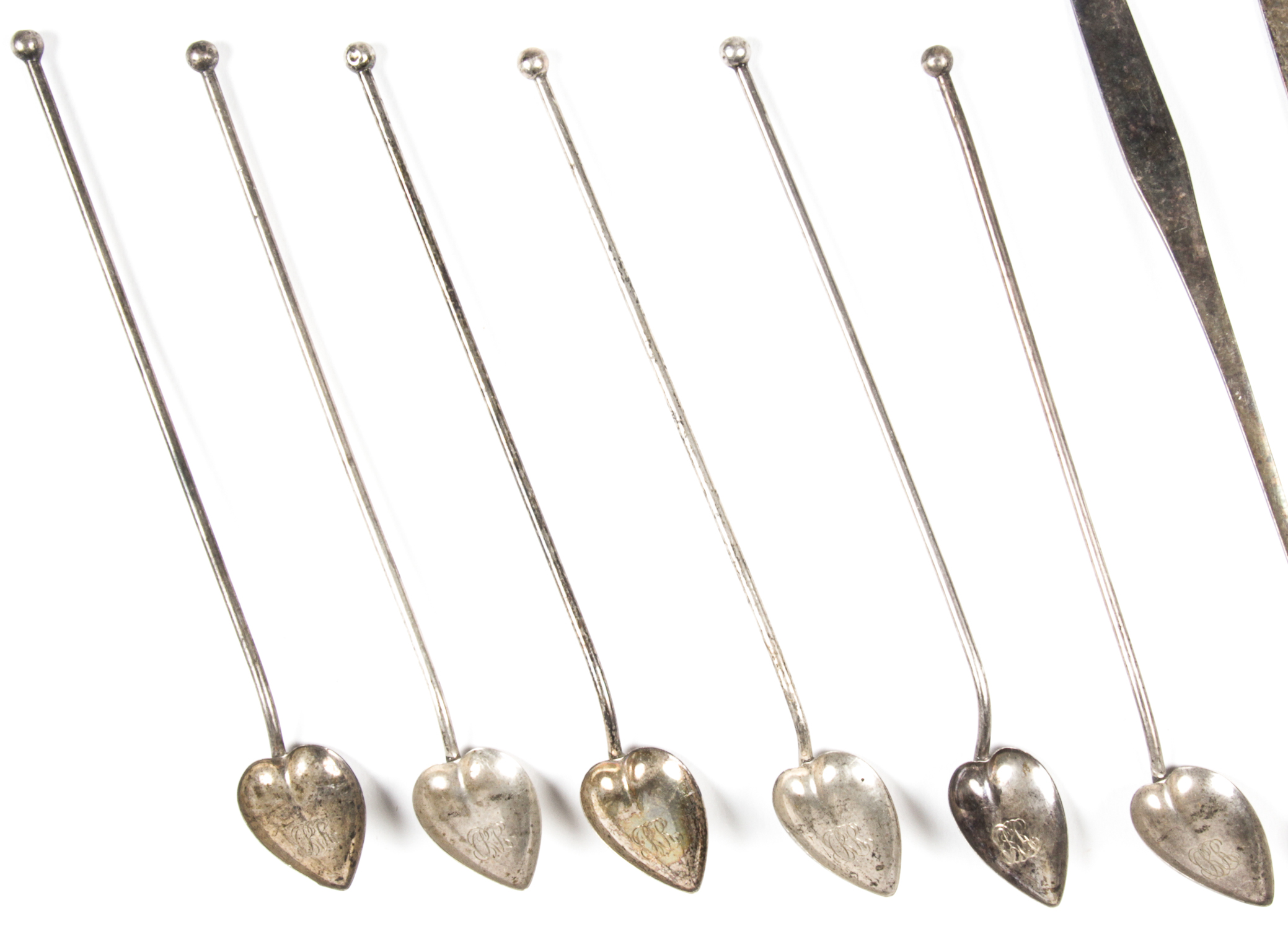 Julep Spoons. Consisting of 6 sterling julep spoon straws and 10 modern German WMI plated spoons. - Image 2 of 6