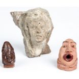 3 Continental Protomes. Consisting of carved stone and glazed earthenware examples. Largest Size: