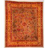 Antique Oushak Rug: 10'7" x 12'8" (323 x 386 cm), Turkey, late 19th c., old repairs. CLICK HERE TO