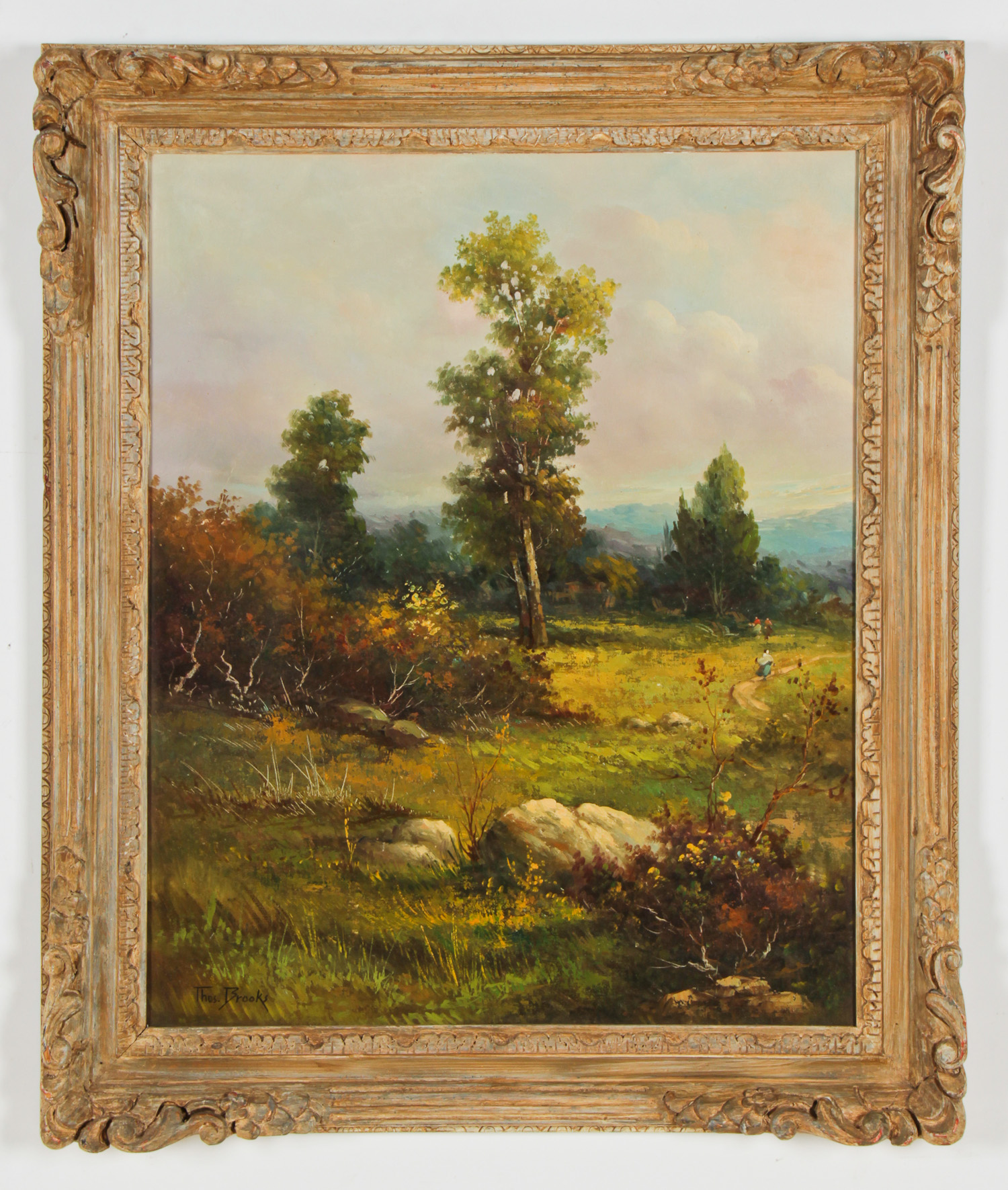 Thos. Brooks (19/20th c.) Landscape Painting, oil on canvas, in a carved wood frame. Size: 30" x