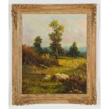 Thos. Brooks (19/20th c.) Landscape Painting, oil on canvas, in a carved wood frame. Size: 30" x
