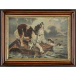 Dramatic Painting of a Dog trapped in a Flood, oil on canvas, Anonymous Artist. Size: 14" x 20",