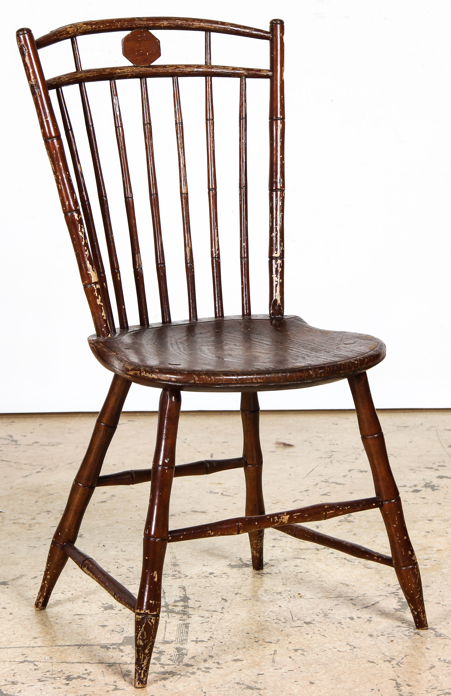 Antique Windsor Chair Stamped E.P. Rose. Early 19th C New Jersey. Size: 34.5" x 19" x 20" (88 x 48 x