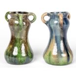 2 Fulper Style 3 handle Vases. Size: 8" x 5" x 5", 20 x 13 x 13 cm. Provenance: Kristina Barbara