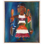 Gerard Paul (Haitian, b. 1943) Woman with Knife. oil painting on canvas. Size: 24" x 20", 61 x 51 (