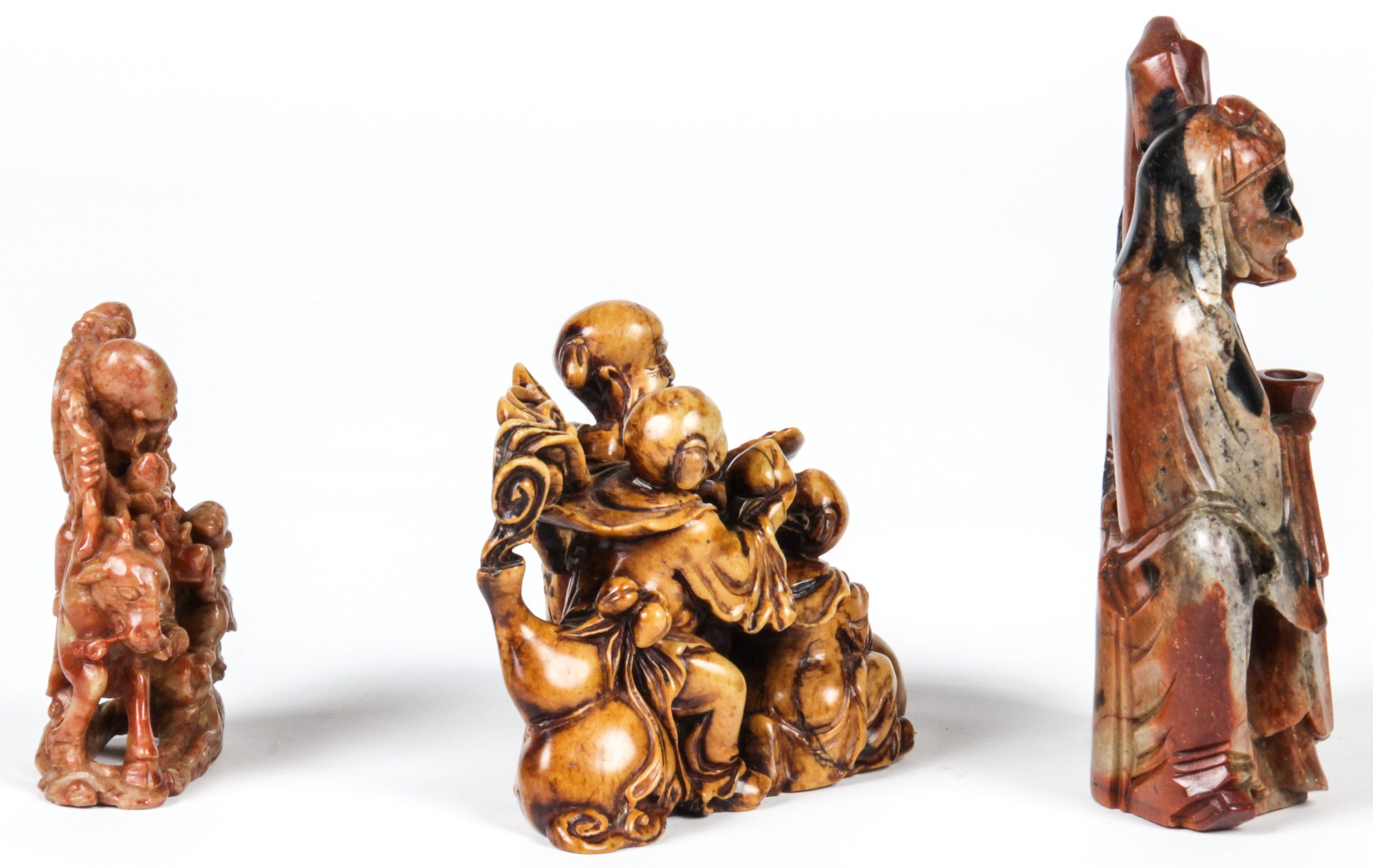 3 Chinese Stone Carvings, Qing Dynasty:  Including a  carved grouping depicting a seated Shoulao - Image 2 of 4