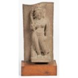 Antique Indian Sandstone Carving of Female Deity. Size: 10" x 7.25" x 4" (25 x 18 x 10 cm).