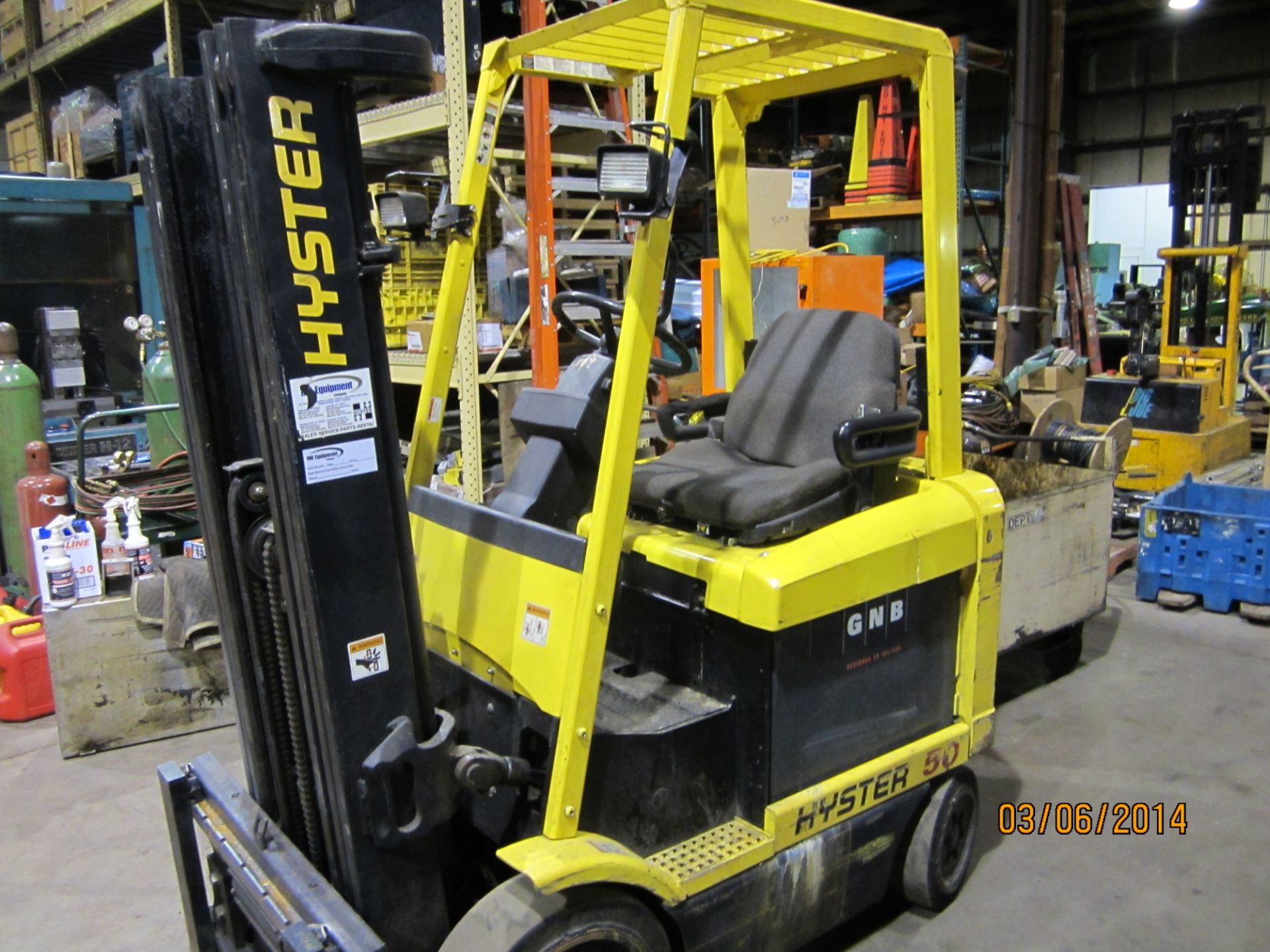 Hyster 5,000 Lb. Electric Forklift - Model E50XM, Serial F108V15805W, 4950 lb. capacity, side sfift,