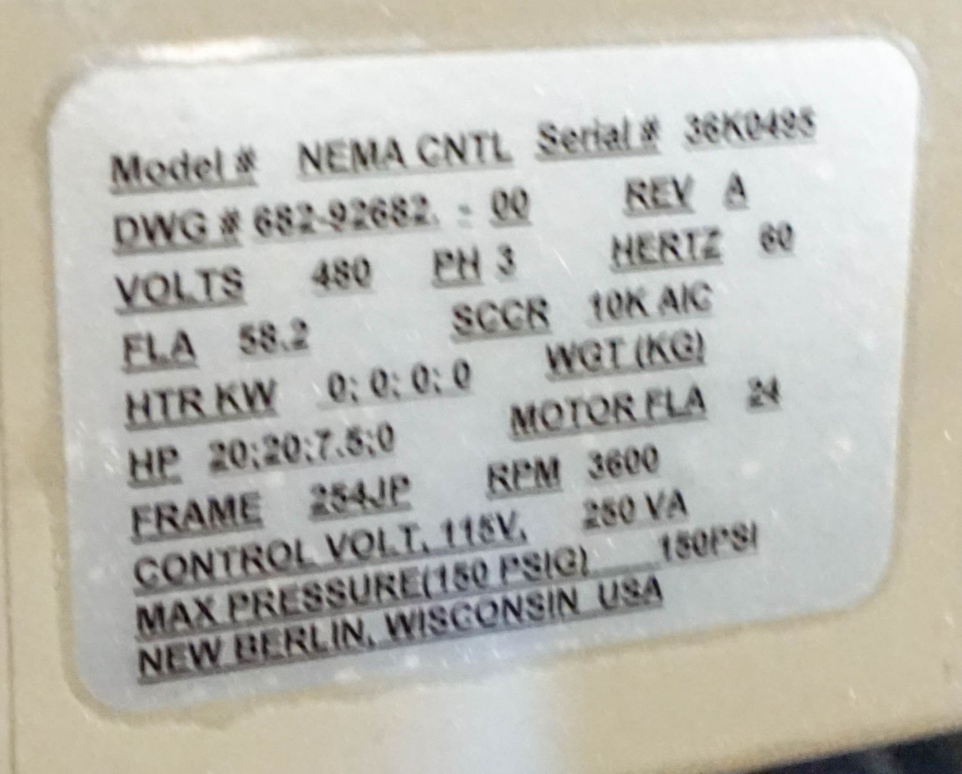 AEC C700D Pump Tank System: 480V, Three Motors - 20HP, 20HP, 7.5HP, Serial # 36K0495 / 36K0494 - Image 6 of 7