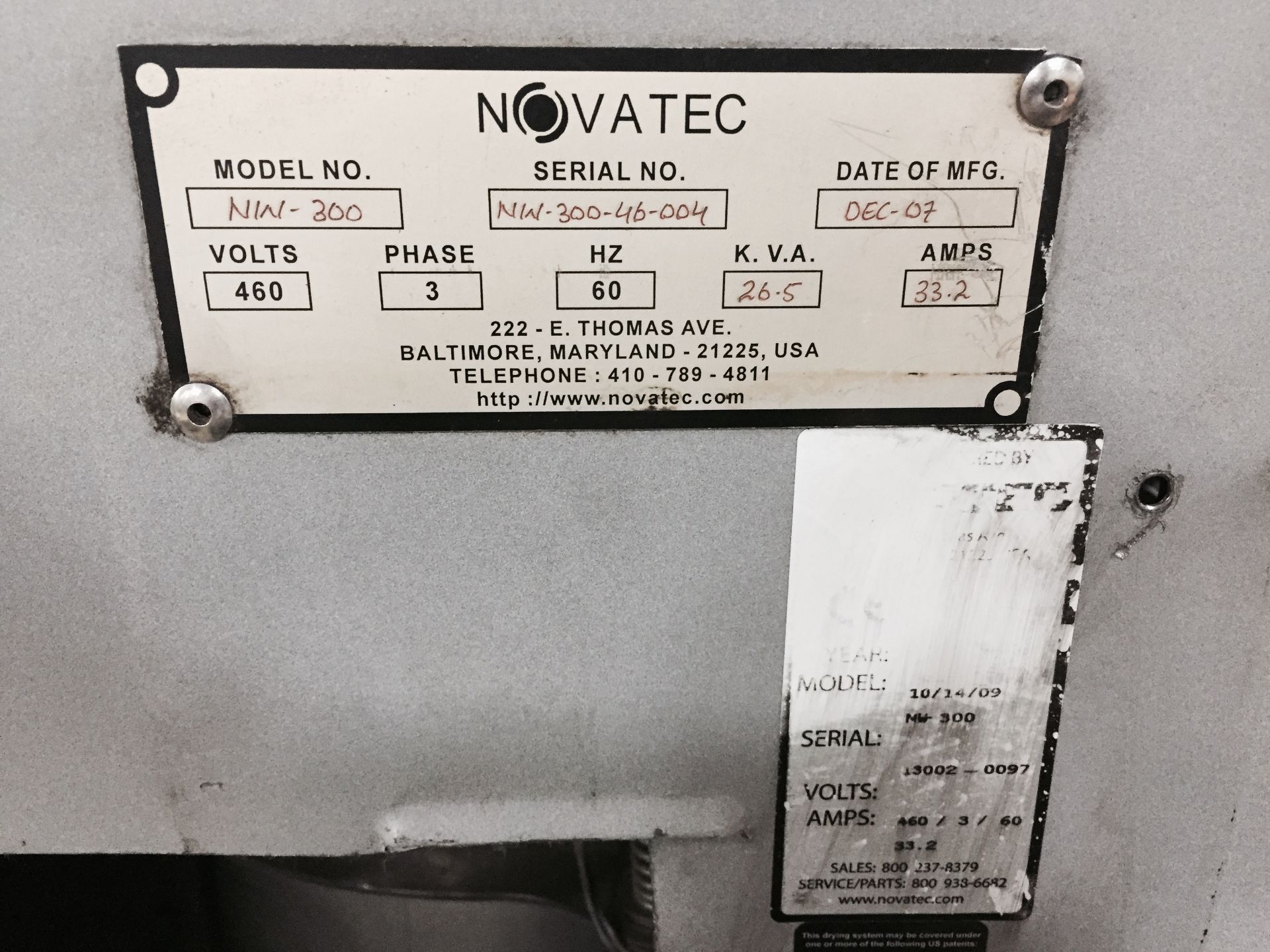 Novatec NW-300 Dryer: Manufactured 12/2007, 460v, Serial # NW-300-46-004 *LOCATED IN ITASCA, IL - Image 6 of 6