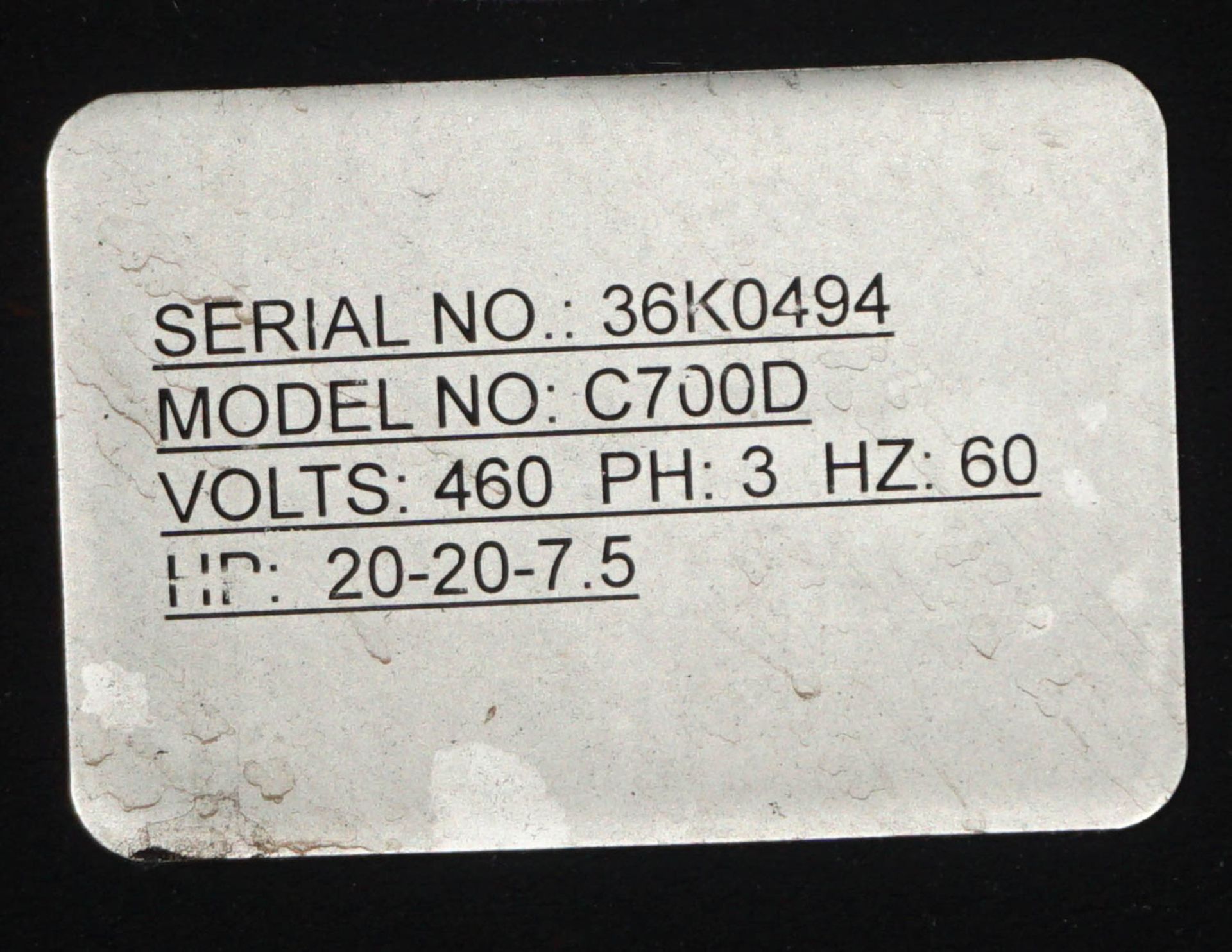 AEC C700D Pump Tank System: 480V, Three Motors - 20HP, 20HP, 7.5HP, Serial # 36K0495 / 36K0494 - Image 7 of 7