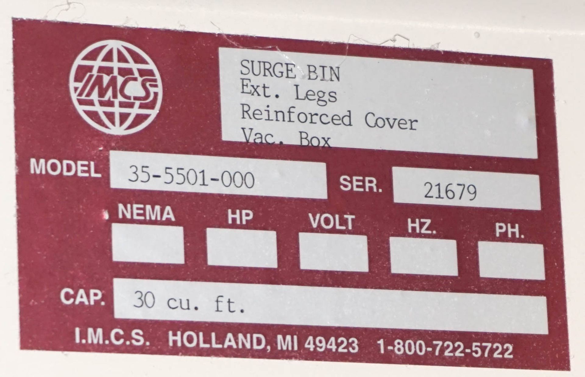 IMCS 33-5501-000 Surge Bin: 30 Cubic Feet Capacity, Extended Legs - Image 5 of 6