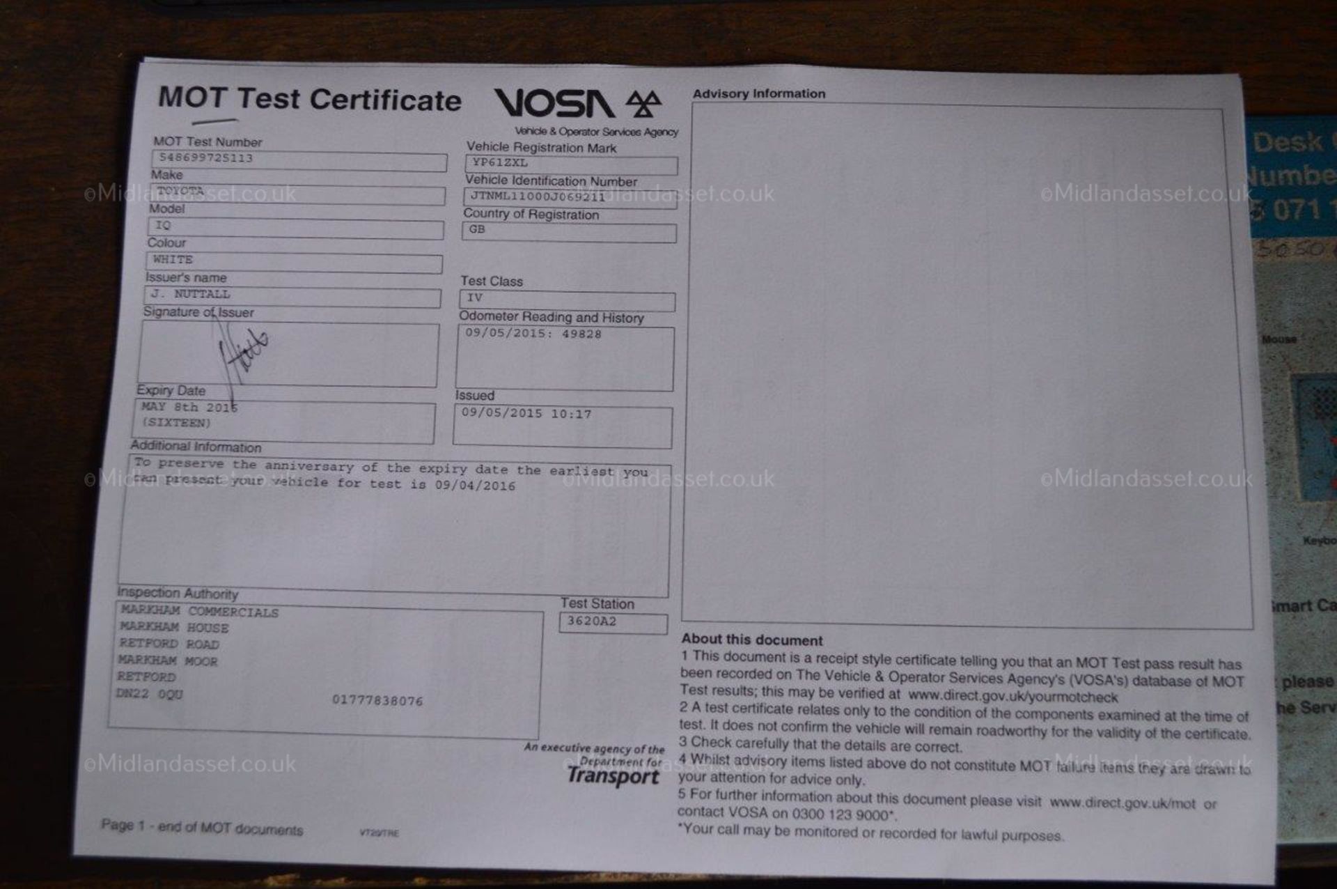 2012/61 REG TOYOTA IQ2 VVT-I 3 DOOR HATCHBACK ONE FORMER KEEPER *NO VAT* - Image 22 of 22