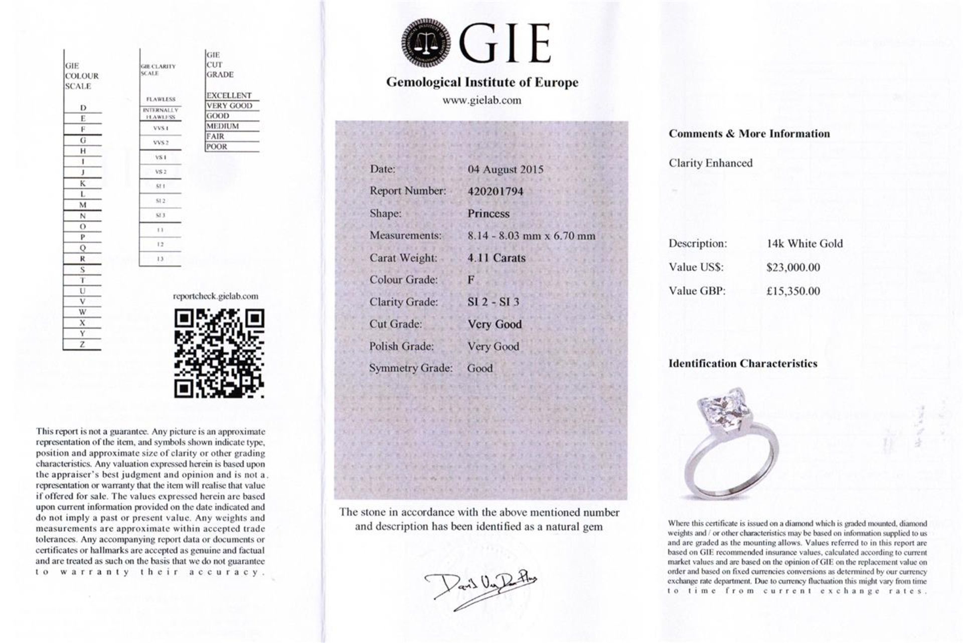 HUGE 4.11 carat genuine diamond solitaire engagement ring. - Image 2 of 2