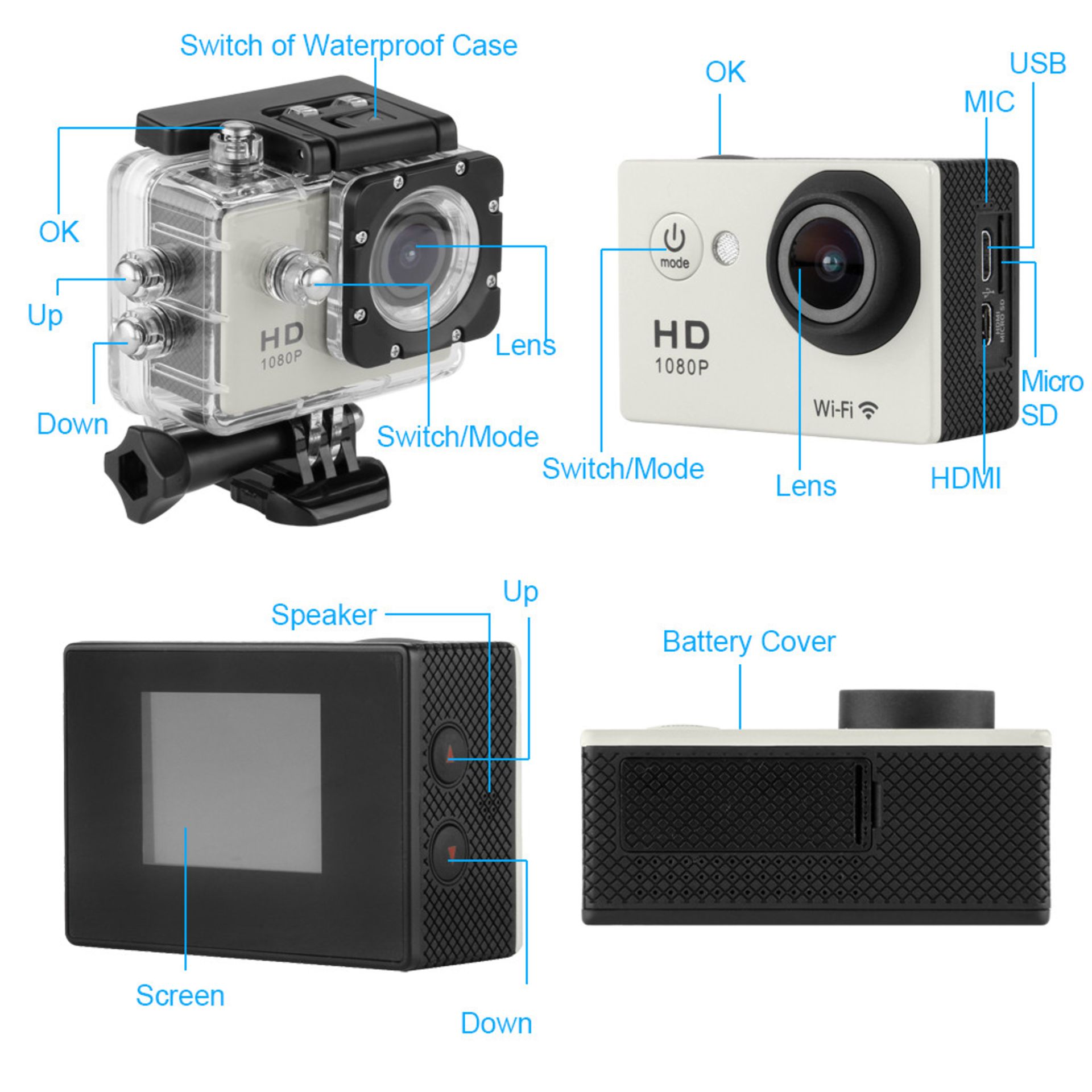 12MP FULL HD 1080P HELMET SPORTS ACTION 30M WATERPROOF CAMERA *NO VAT* - Image 3 of 6