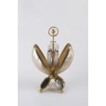 Important French Palais Royal mother of peal egg sewing necessaire with gilt bronze tools. The