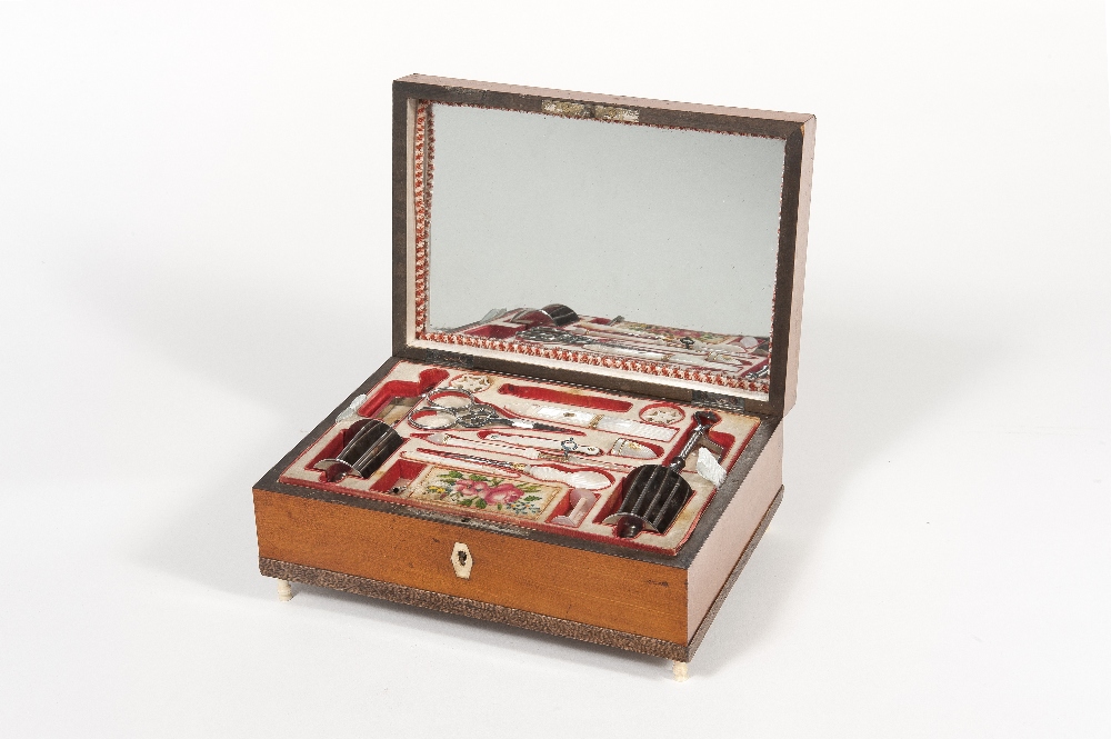 Palais Royal. Exceptional rectangular walnut burl lady traveling kit which contains 30 sewing - Image 2 of 2