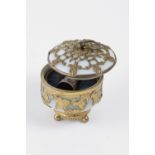 Small round opaline box circled and decorated with garlands in golden metal. Converted into a