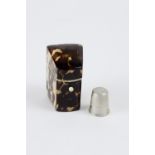 Thimble holder in light tortoise shell molded on wood. Ivory plates come and reinforce the ensemble.