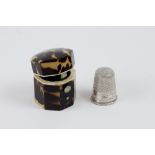 Octagonal thimble holder made out of light shells and ivory plates. H: 3.7 cm, W: 3.0 cm. United