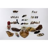 Important lot of 39 different types of shoes, slippers and clogs (leather, painted glass, silvery