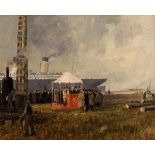 James Humbert Craig RHA RUA (1878-1944) Driving the First Pile, Belfast oil on canvas signed lower