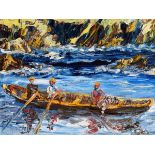 Liam O'Neill (b.1954) Lobster Men Off Dingle oil on canvas signed lower left 45½ x 61cm (17.91 x