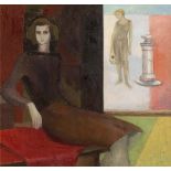 Barbara Warren RHA (b.1925) Two Figures and a Source of Water -1988 oil on canvas signed lower left,