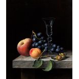 Brian Davies (1942-2014) British Still Life - Glass, Fruit & Nuts oil on board signed lower right