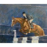 Basil Blackshaw HRHA RUA (b.1932) Eddie Macken on Carroll's Royal Lion, Dublin Horse Show, RDS oil