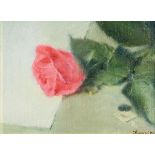 Thomas Ryan PPRHA (b.1929) Pink Rose oil on canvas board signed lower right & bears artist's archive