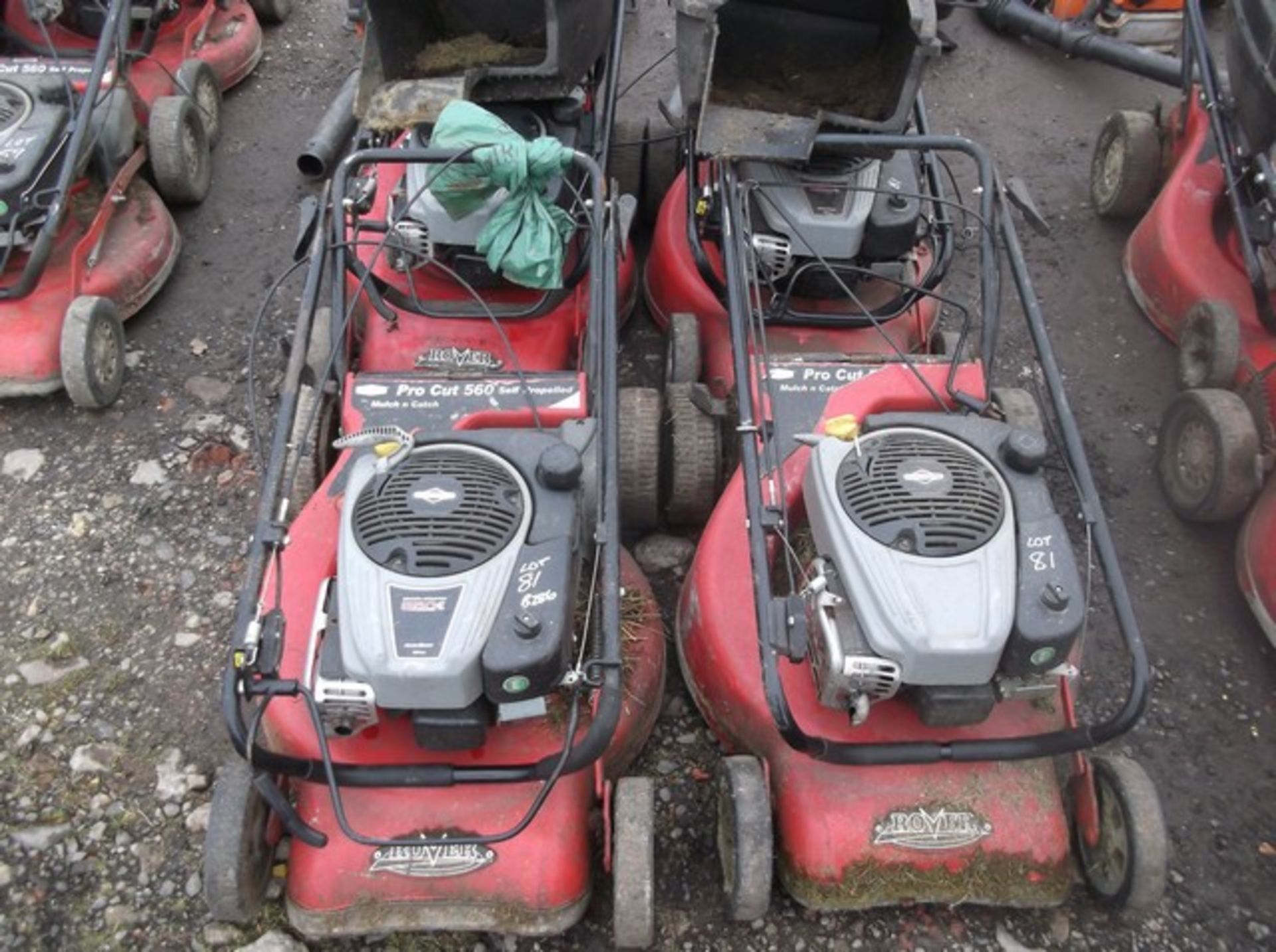 4 X ROVER SELF PROPELLED PETROL MOWERS C/W 2 GRASS BOXES