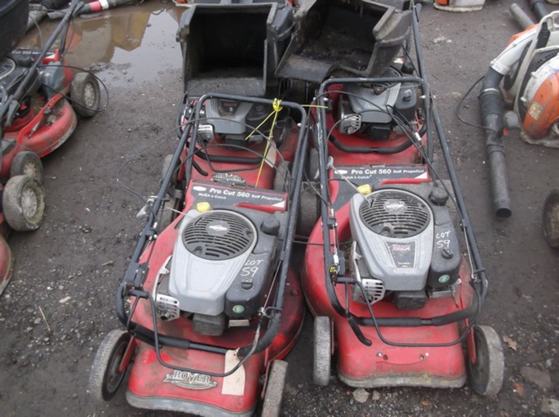 4 X ROVER SELF PROPELLED PETROL MOWERS C/W 2 GRASS BOXES