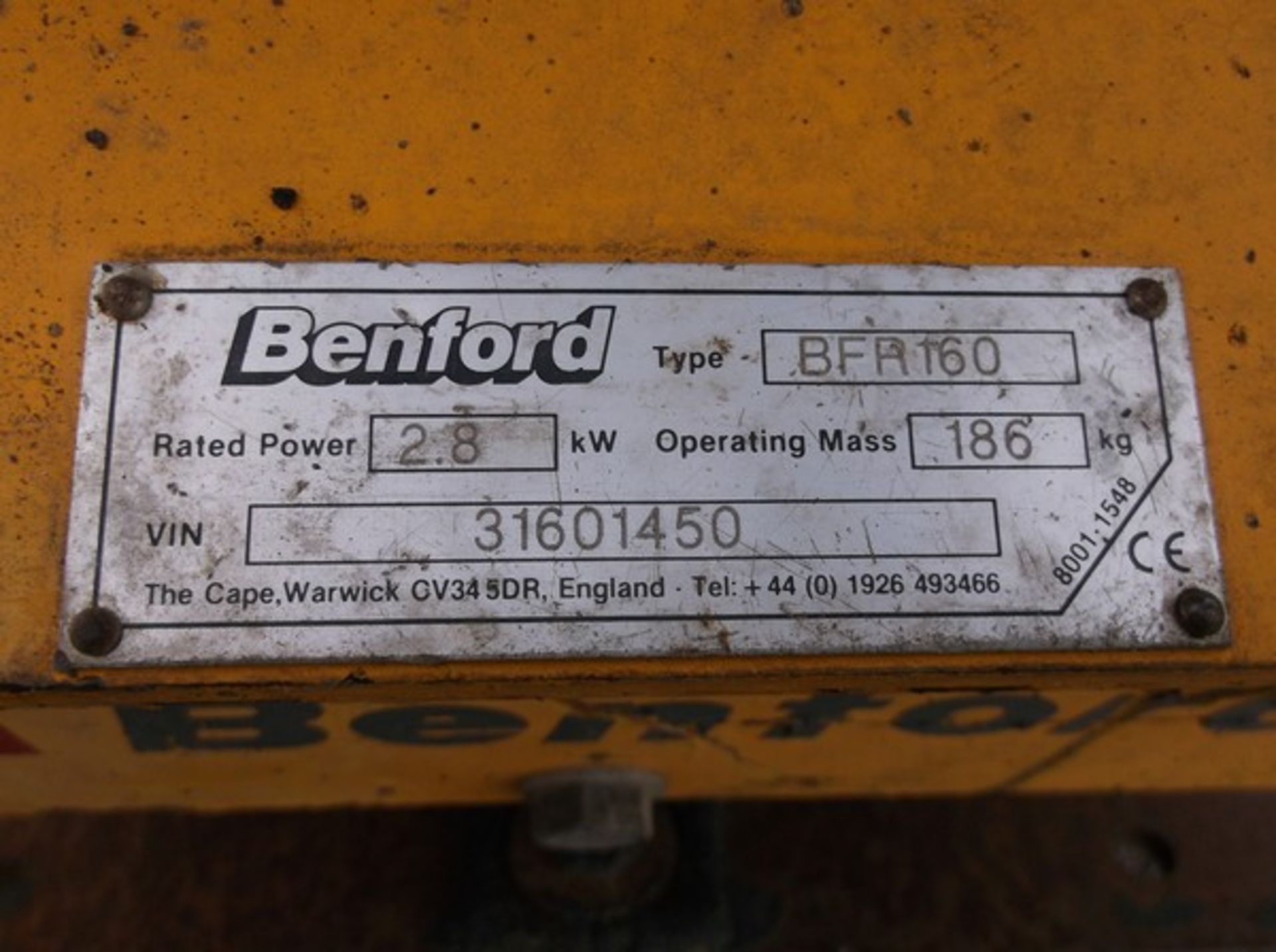 BENFORD BFR 160 FORWARD/REVERSE PLATE, SN 205 31601450 - Image 2 of 2